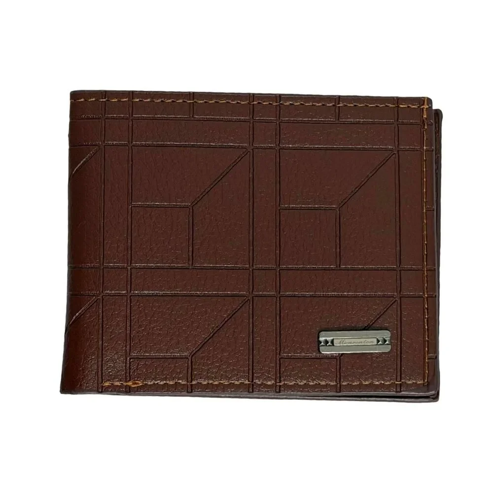 Stylish Men's Brown Geometric Pattern Bifold Wallet